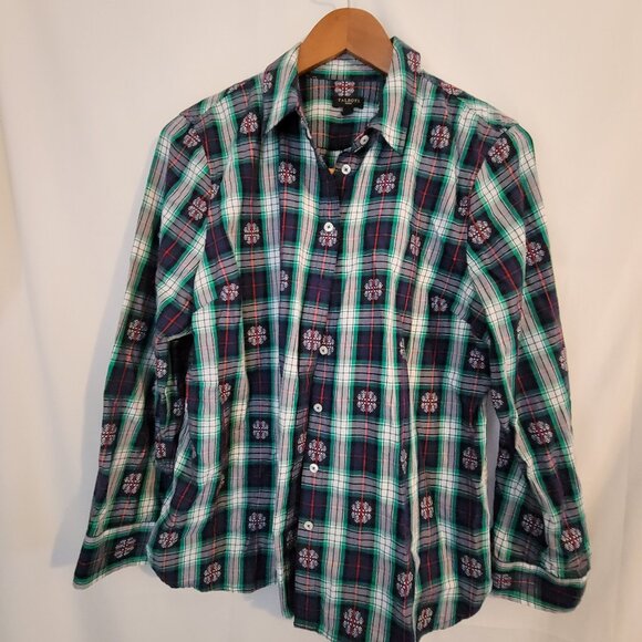Women's Talbots Snowflake Blouse Button Down Long Sleeve Petite Lp - Picture 1 of 4
